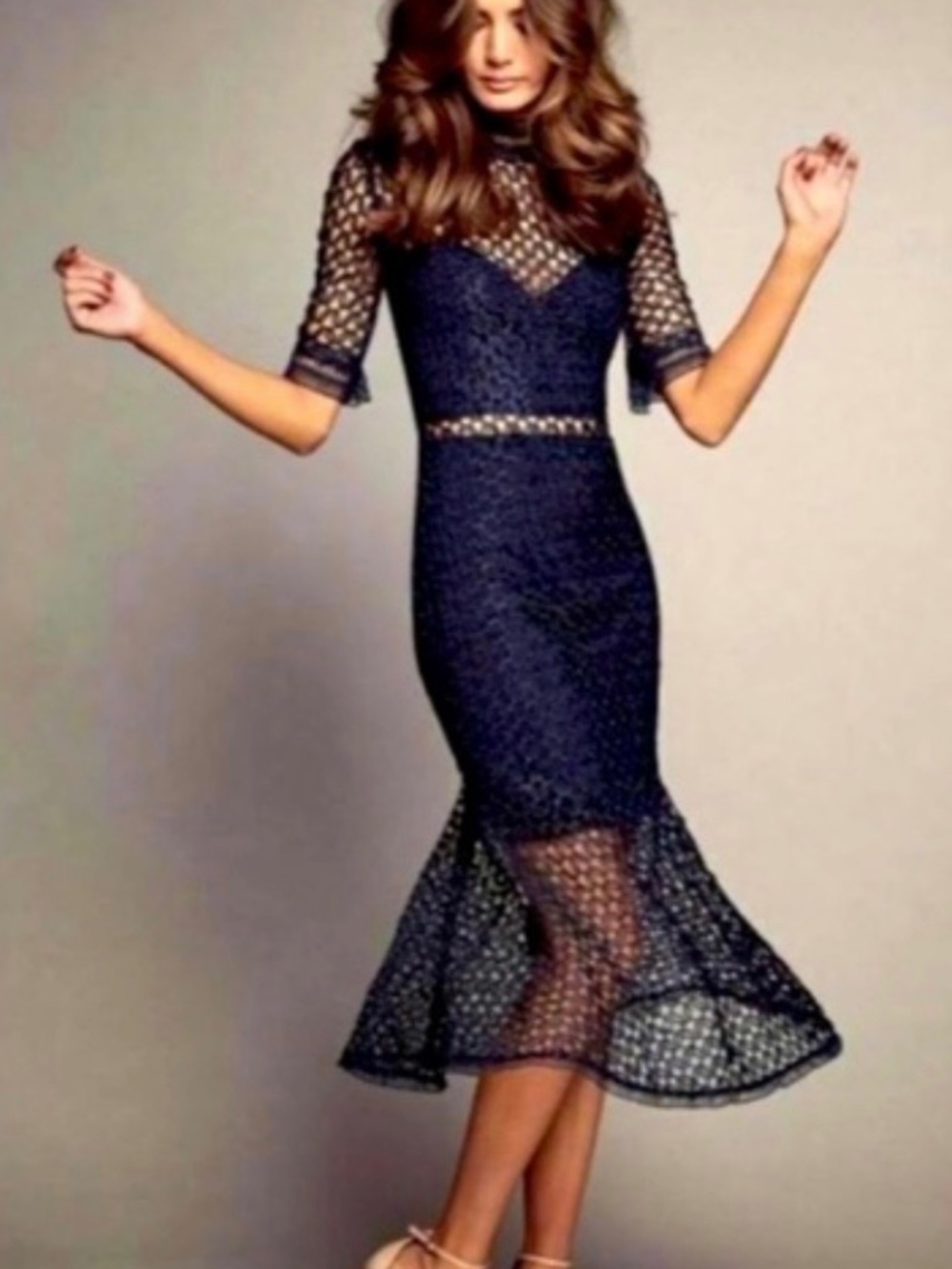 Revolve Bardot Fiona Mesh Dress NWT in French Navy Size 6 MSRP $179
